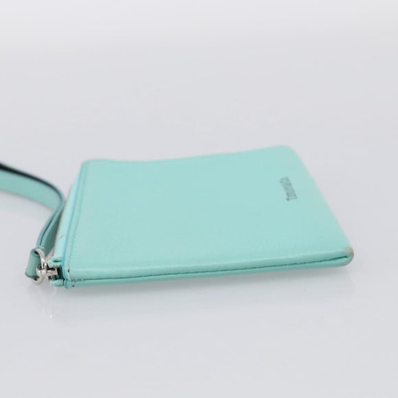 Tiffany & Co. Coin Purse Leather Light Blue Silver Auth BA16754A