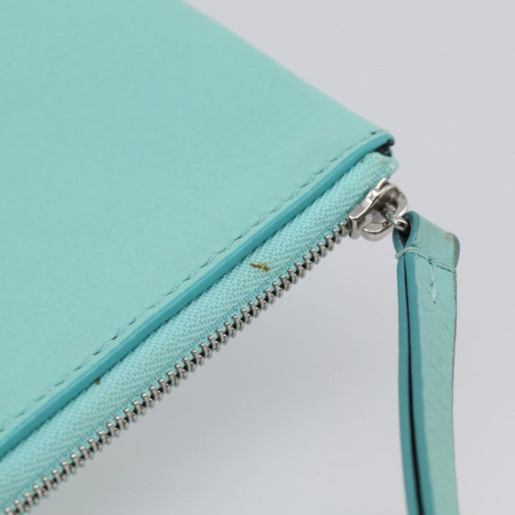 Tiffany & Co. Coin Purse Leather Light Blue Silver Auth BA16754A
