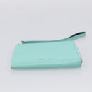 Tiffany & Co. Coin Purse Leather Light Blue Silver Auth BA16754A-8