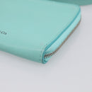 Tiffany & Co. Coin Purse Leather Light Blue Silver Auth BA16754A-9