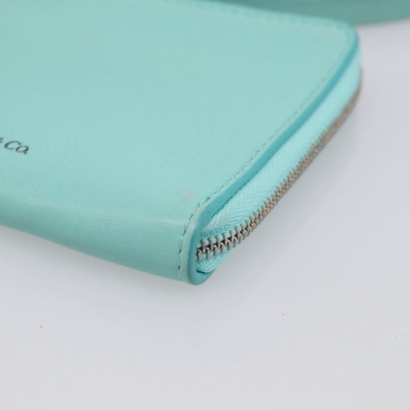 Tiffany & Co. Coin Purse Leather Light Blue Silver Auth BA16754A