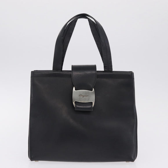 Salvatore Ferragamo Hand Bag Leather Canvas 2 Set Black Auth BA16763
