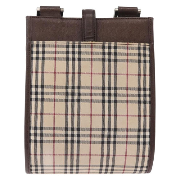 BURBERRY Nova Check Shoulder Bag Canvas Beige Silver Auth BA16771