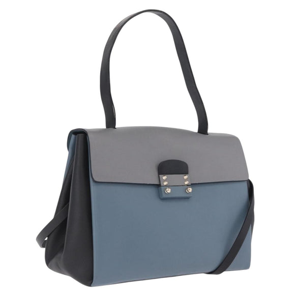 Valentino Hand Bag Leather 2way Gray Gold Tone Auth BA16776A