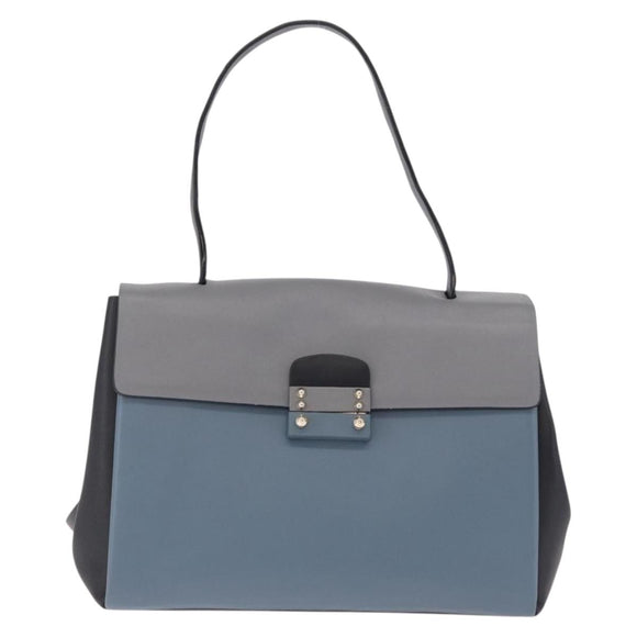 Valentino Hand Bag Leather 2way Gray Gold Tone Auth BA16776A