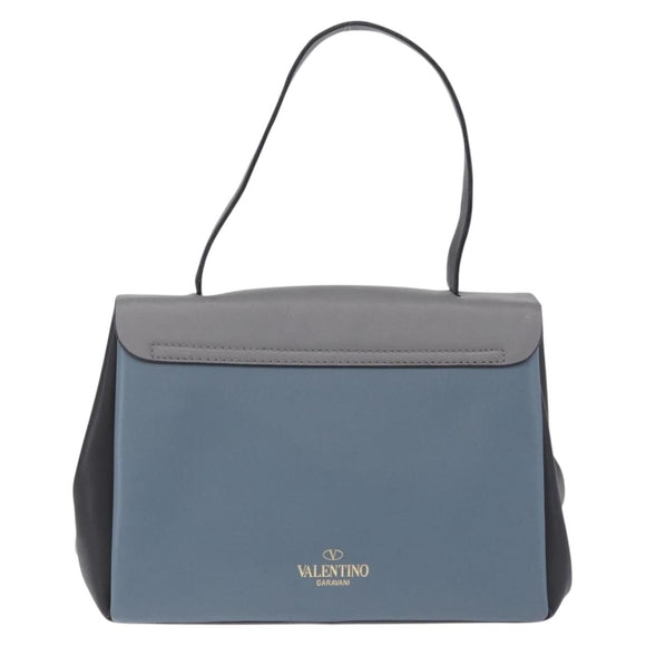 Valentino Hand Bag Leather 2way Gray Gold Tone Auth BA16776A