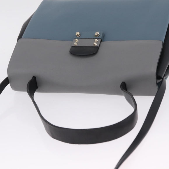 Valentino Hand Bag Leather 2way Gray Gold Tone Auth BA16776A