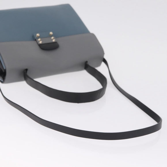 Valentino Hand Bag Leather 2way Gray Gold Tone Auth BA16776A