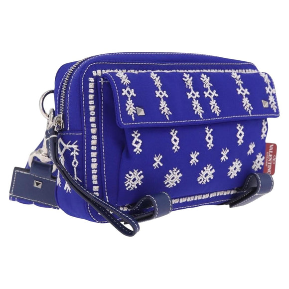 Valentino Shoulder Bag Canvas Blue Silver Auth BA16778V