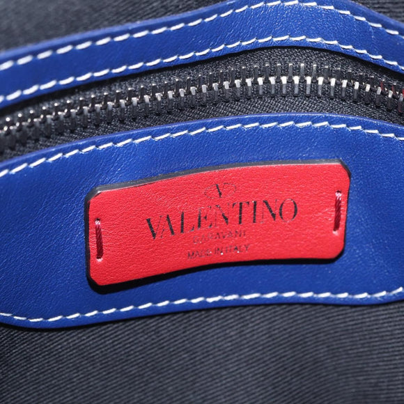 Valentino Shoulder Bag Canvas Blue Silver Auth BA16778V