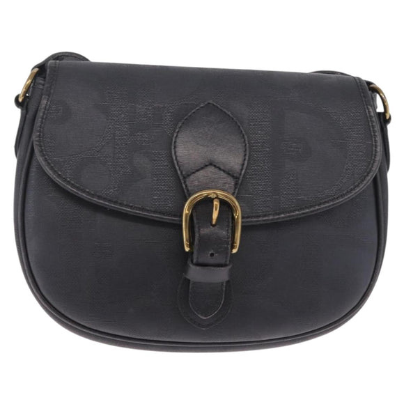 Christian Dior Trotter Shoulder Bag PVC Black Gold Tone Auth BA16780