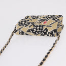 CHANEL Mini Matelasse Chain Shoulder Bag Canvas Beige Gold Tone CC Auth BA16785M-6