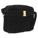Salvatore Ferragamo Vala Shoulder Bag Suede Black Gold Tone Auth BA16787-1