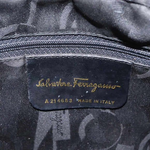 Salvatore Ferragamo Vala Shoulder Bag Suede Black Gold Tone Auth BA16787