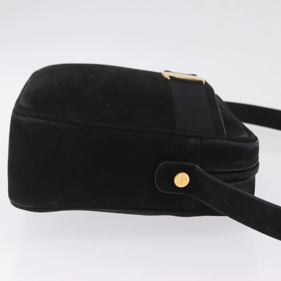 Salvatore Ferragamo Vala Shoulder Bag Suede Black Gold Tone Auth BA16787