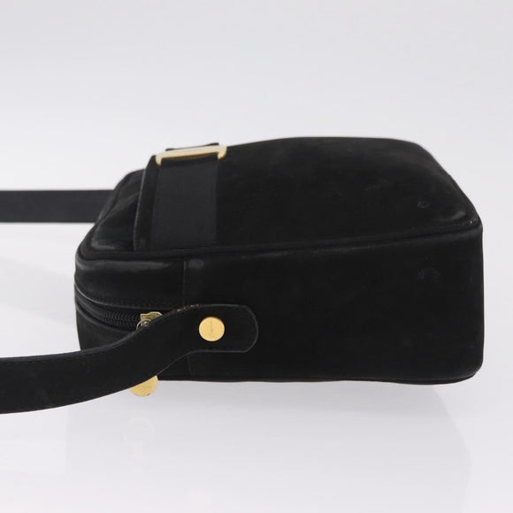 Salvatore Ferragamo Vala Shoulder Bag Suede Black Gold Tone Auth BA16787
