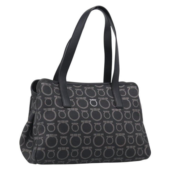Salvatore Ferragamo Gancini Tote Bag PVC Leather Black Silver Auth BA16796V