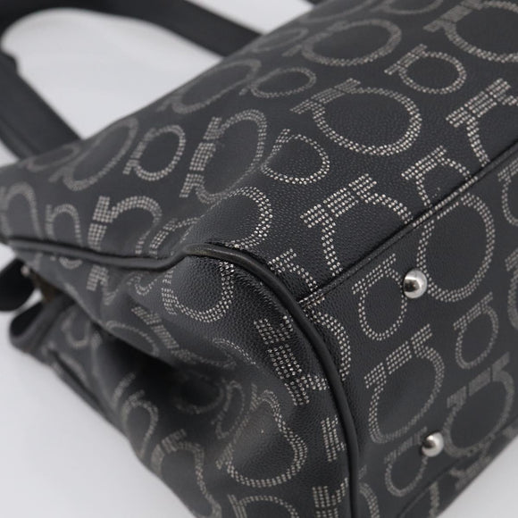 Salvatore Ferragamo Gancini Tote Bag PVC Leather Black Silver Auth BA16796V