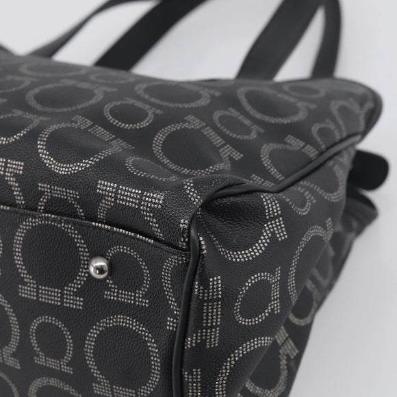 Salvatore Ferragamo Gancini Tote Bag PVC Leather Black Silver Auth BA16796V
