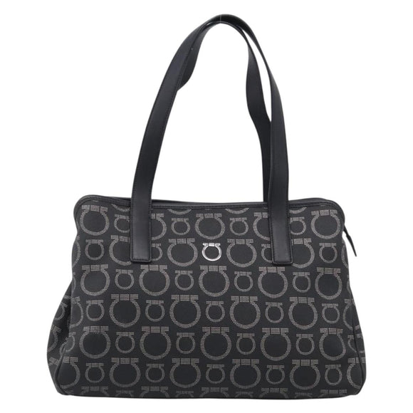 Salvatore Ferragamo Gancini Tote Bag PVC Leather Black Silver Auth BA16796V