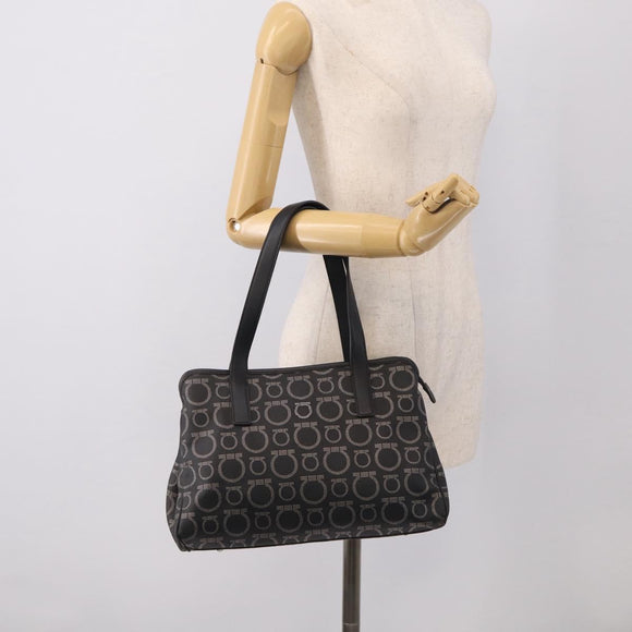 Salvatore Ferragamo Gancini Tote Bag PVC Leather Black Silver Auth BA16796V