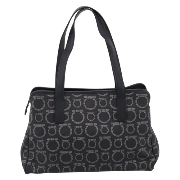 Salvatore Ferragamo Gancini Tote Bag PVC Leather Black Silver Auth BA16796V