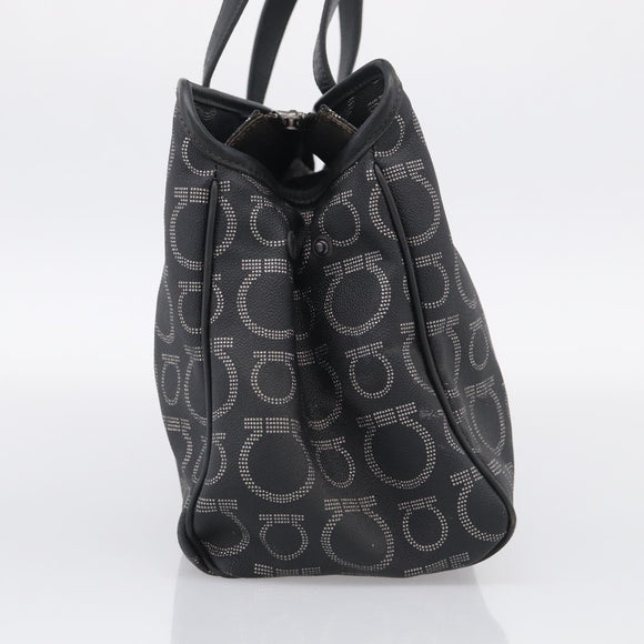 Salvatore Ferragamo Gancini Tote Bag PVC Leather Black Silver Auth BA16796V