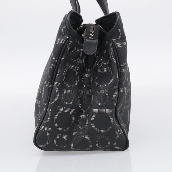 Salvatore Ferragamo Gancini Tote Bag PVC Leather Black Silver Auth BA16796V