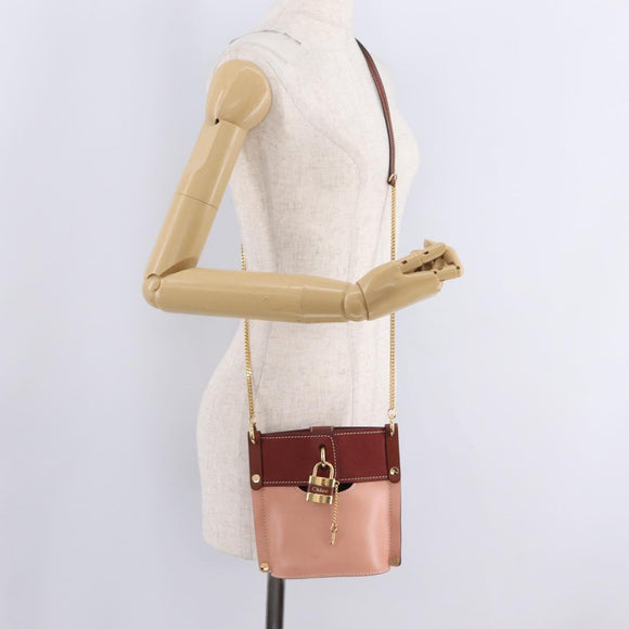 Chloe Abby Rocky Shoulder Bag Leather Pink Gold Tone Auth BA16799A
