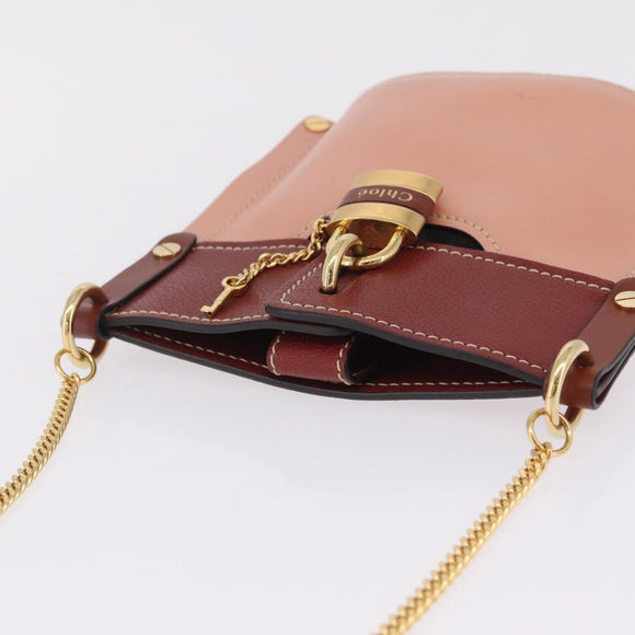 Chloe Abby Rocky Shoulder Bag Leather Pink Gold Tone Auth BA16799A