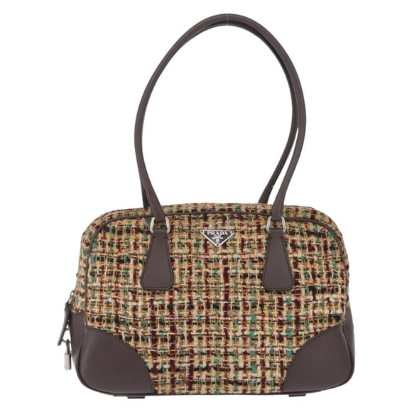 PRADA Tote Bag Tweed Multicolor Silver Auth BA16801
