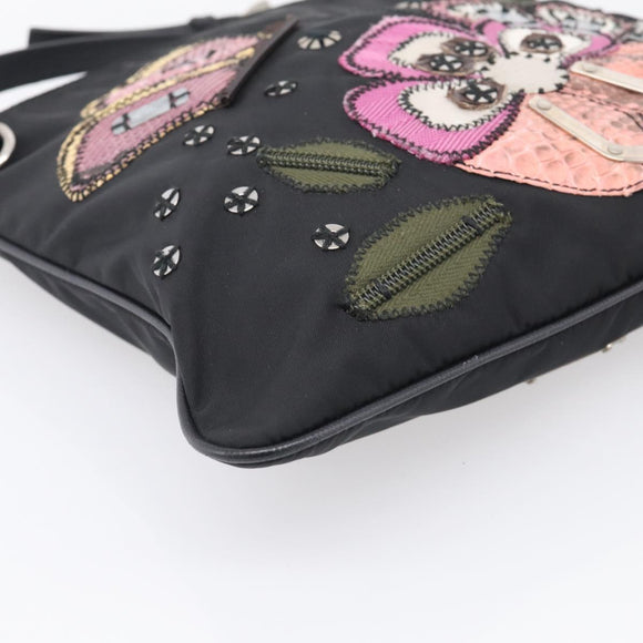 PRADA Shoulder Bag Nylon Black Silver Auth BA16806A