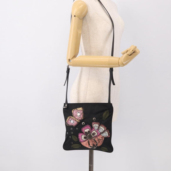 PRADA Shoulder Bag Nylon Black Silver Auth BA16806A