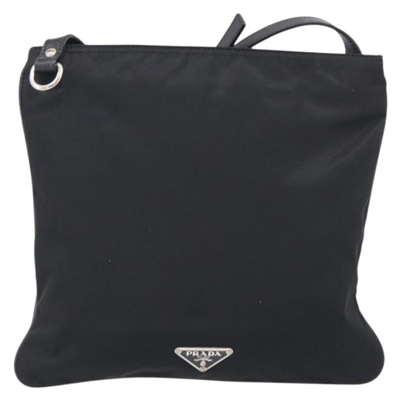 PRADA Shoulder Bag Nylon Black Silver Auth BA16806A