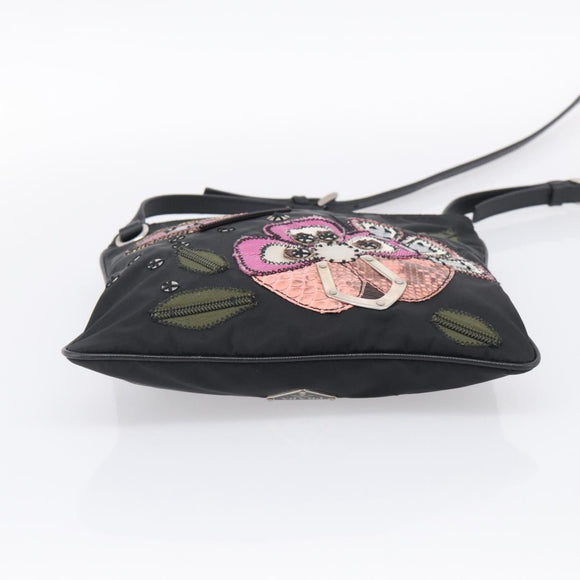 PRADA Shoulder Bag Nylon Black Silver Auth BA16806A