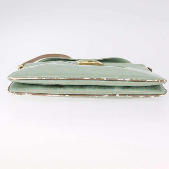 FENDI Zucchino Mamma Baguette Shoulder Bag PVC Mint Green Gold Tone Auth BA16812
