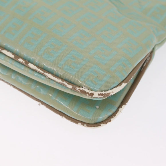 FENDI Zucchino Mamma Baguette Shoulder Bag PVC Mint Green Gold Tone Auth BA16812