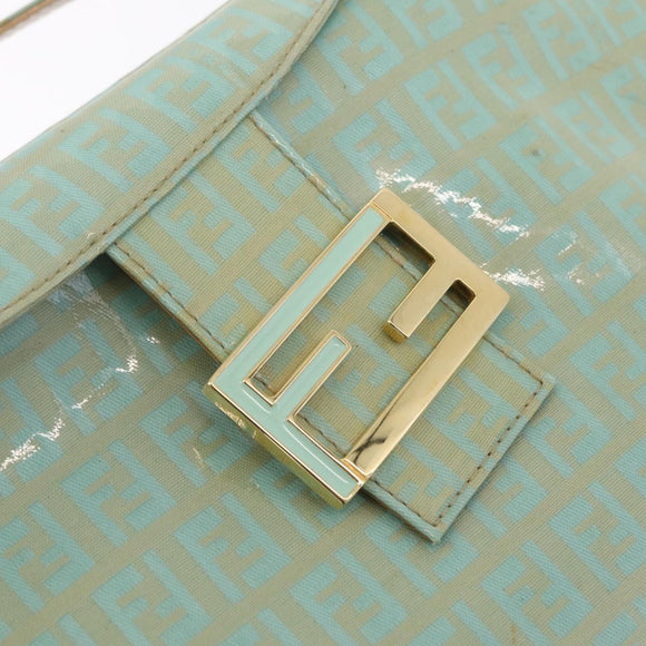 FENDI Zucchino Mamma Baguette Shoulder Bag PVC Mint Green Gold Tone Auth BA16812