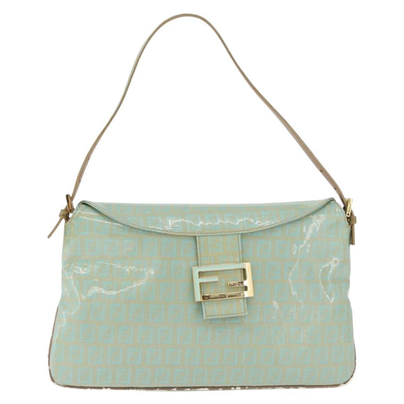 FENDI Zucchino Mamma Baguette Shoulder Bag PVC Mint Green Gold Tone Auth BA16812