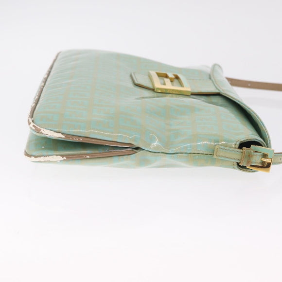 FENDI Zucchino Mamma Baguette Shoulder Bag PVC Mint Green Gold Tone Auth BA16812