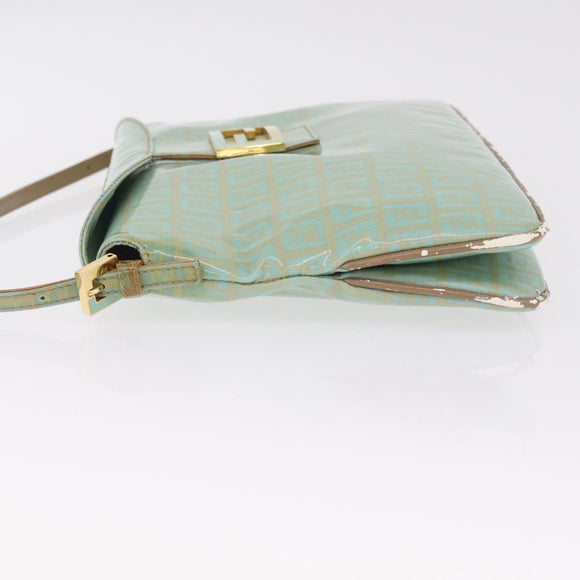 FENDI Zucchino Mamma Baguette Shoulder Bag PVC Mint Green Gold Tone Auth BA16812