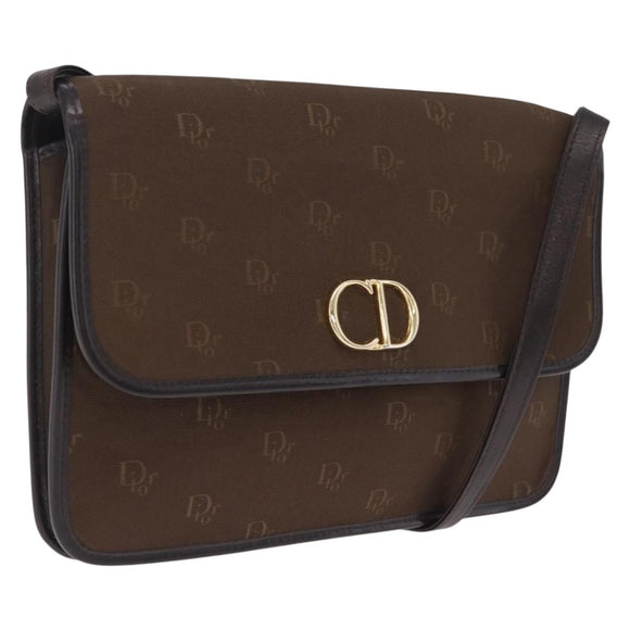 Christian Dior Honeycomb Shoulder Bag Canvas Brown Gold Tone Auth BA16813