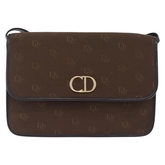 Christian Dior Honeycomb Shoulder Bag Canvas Brown Gold Tone Auth BA16813