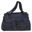 CHANEL COCO Mark Tote Bag Coated Canvas Blue CC Auth BA1682-1