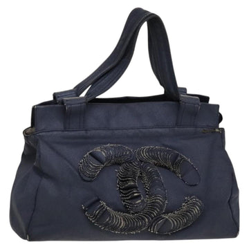 CHANEL COCO Mark Tote Bag Coated Canvas Blue CC Auth BA1682