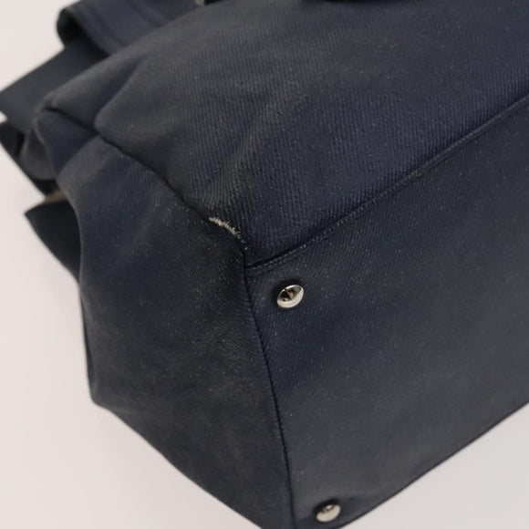 CHANEL COCO Mark Tote Bag Coated Canvas Blue CC Auth BA1682