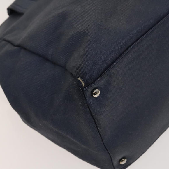 CHANEL COCO Mark Tote Bag Coated Canvas Blue CC Auth BA1682