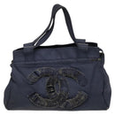 CHANEL COCO Mark Tote Bag Coated Canvas Blue CC Auth BA1682-13