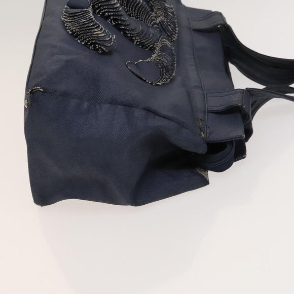 CHANEL COCO Mark Tote Bag Coated Canvas Blue CC Auth BA1682