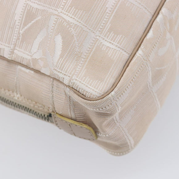 CHANEL New Travel Line Hand Bag Canvas Beige Silver CC Auth BA16834